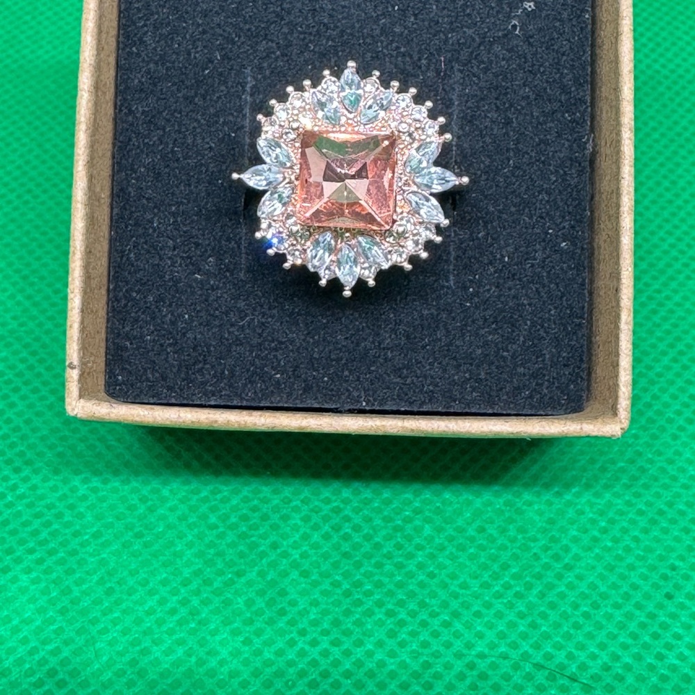 💎 Statement Cocktail Ring | Rose Pink Center Stone with Halo Setting | Size 10